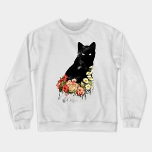 Black Cat Vintage Flower Good Luck by Tobe Fonseca Crewneck Sweatshirt